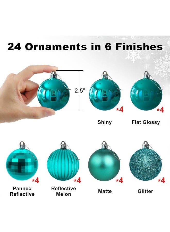 GameXcel Teal 2.5" Christmas Balls Christmas Tree Decoration Ornaments Shatterproof Hanging Balls for Birthday Halloween Holiday Wedding Decorations Set of 24pcs - Image 2