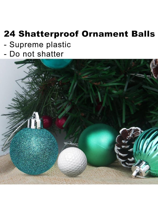GameXcel Teal 2.5" Christmas Balls Christmas Tree Decoration Ornaments Shatterproof Hanging Balls for Birthday Halloween Holiday Wedding Decorations Set of 24pcs - Image 3