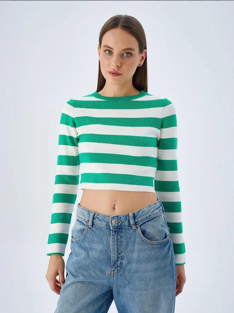 Mixray Green Mixray Striped Knit Sweater for Women | Best Price UAE