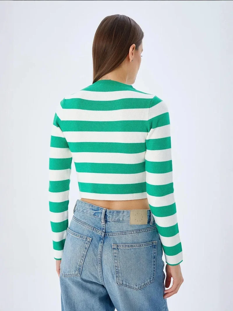 Mixray Green Mixray Striped Knit Sweater for Women | Best Price UAE