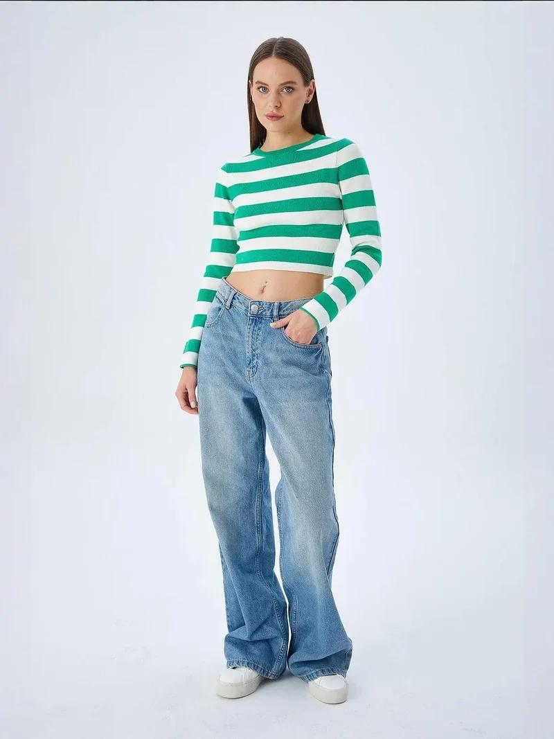 Mixray Green Mixray Striped Knit Sweater for Women | Best Price UAE