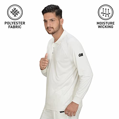Gunn & Moore GM 7205 Men's Full Sleeve T-Shirt, Medium (White/Navy) - Image 2