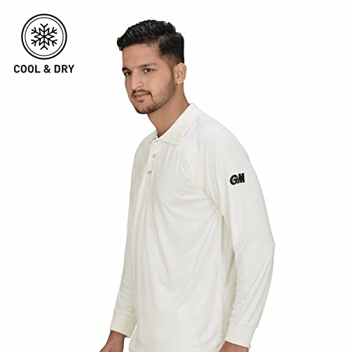 Gunn & Moore GM 7205 Men's Full Sleeve T-Shirt, Medium (White/Navy) - Image 4