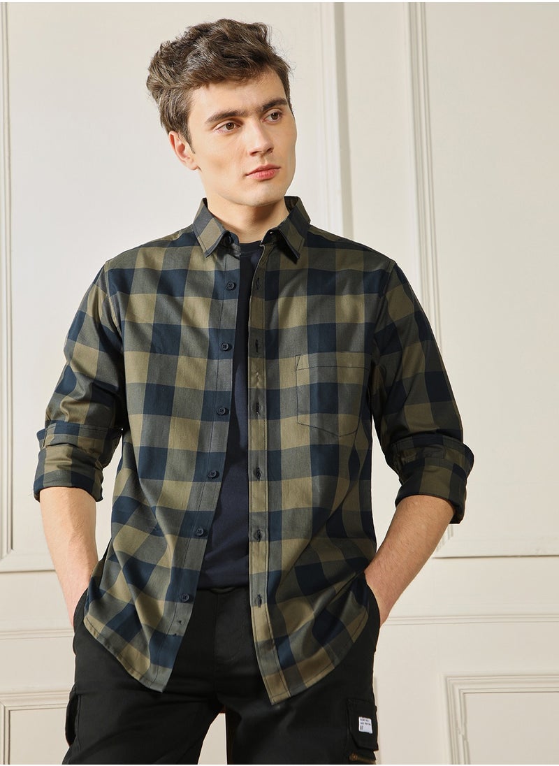 Dennis Lingo Green Casual Shirt for Men, 100% Cotton, Slim Fit  - Image 1