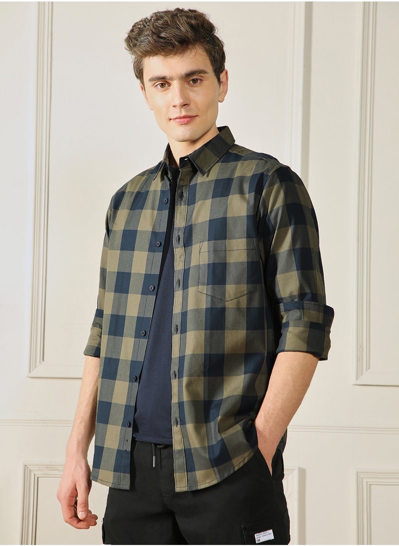 Dennis Lingo Green Casual Shirt for Men, 100% Cotton, Slim Fit  - Image 3