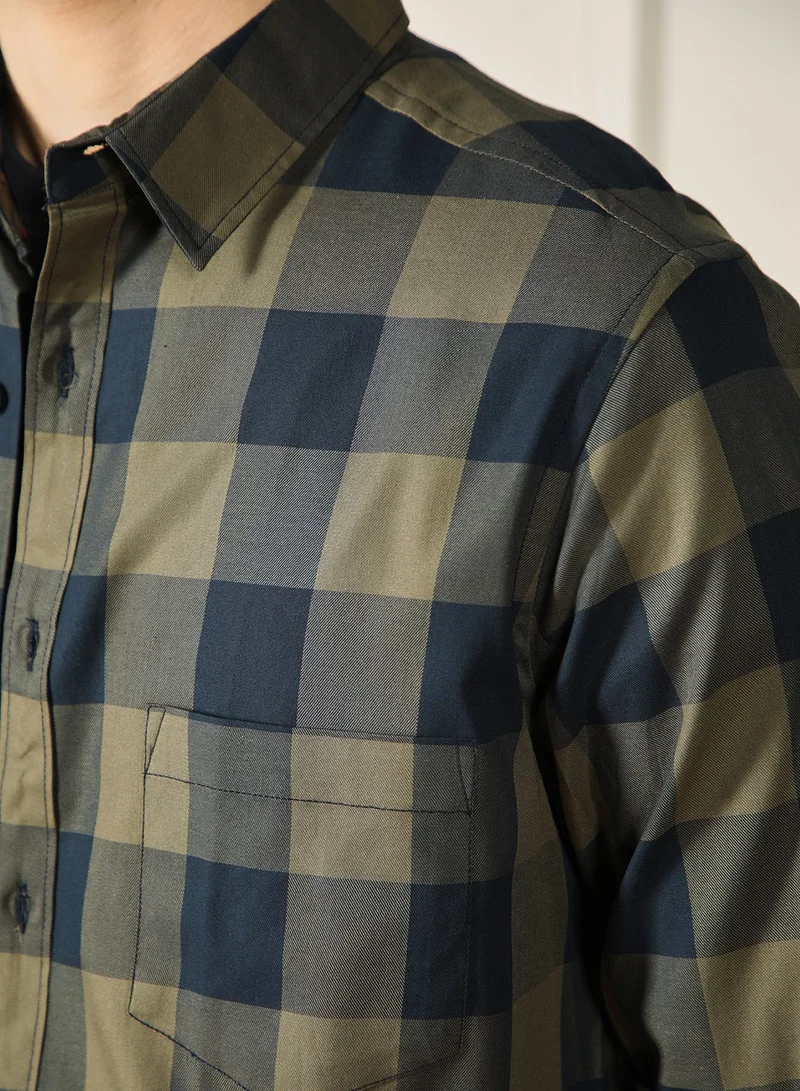 دينيس لينغو Green Casual Shirt for Men, 100% Cotton, Slim Fit