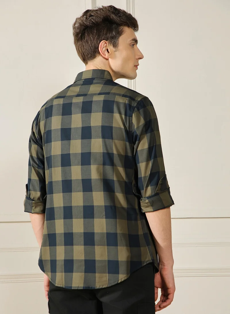 دينيس لينغو Green Casual Shirt for Men, 100% Cotton, Slim Fit