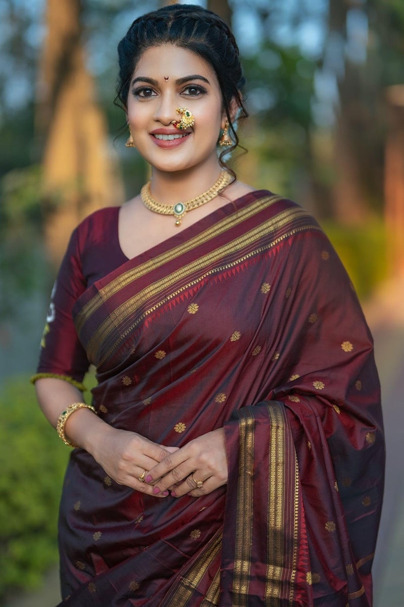 SGF11 Women's Kanjivaram Soft Silk Saree With Unstitched Blouse Piece (Brown) - Image 2