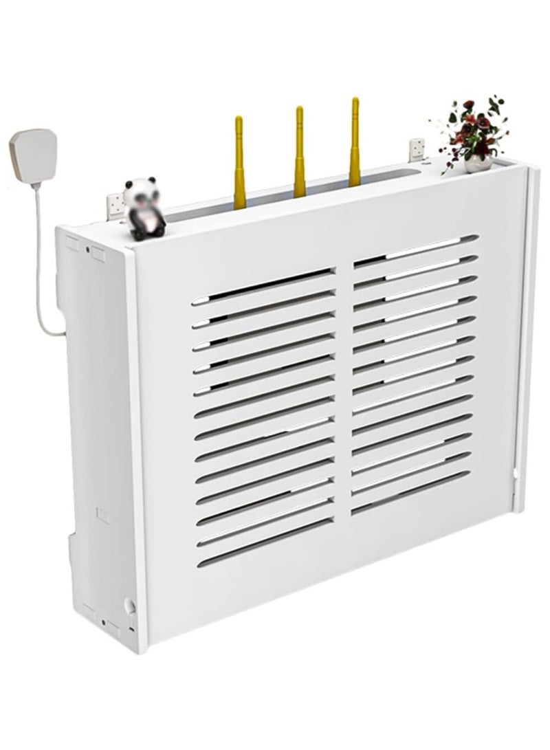 TPGP Floating Shelf, WiFi Router Storage Boxes,Wall Hanging Plug Board Storage Shelf, Wooden Box Cable Power Wire Bracket (Color : White, Size : 47x11x36cm) - Image 1