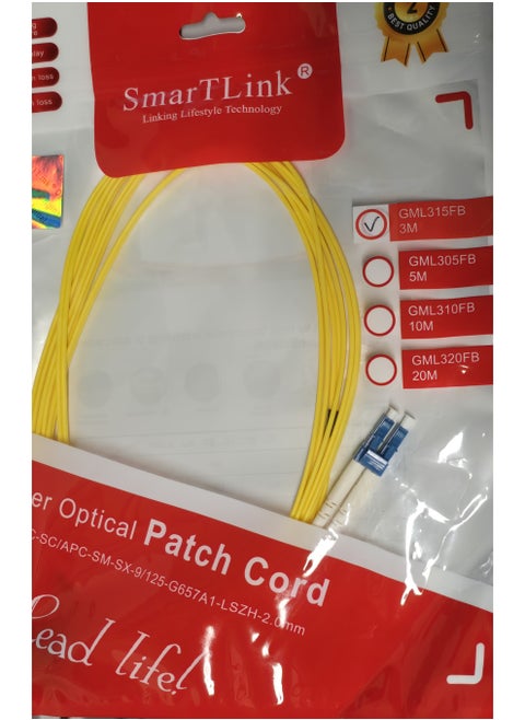 SMARTLINK SC/APC–SC/APC Fiber Optic Patch Cord – GML315FB, 3M, LSZH, 2.0mm