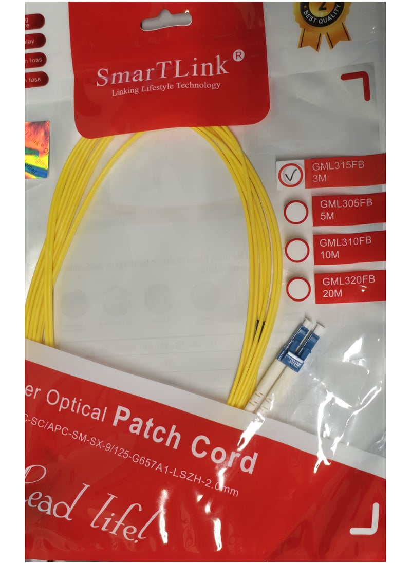 SmarTLink - SMARTLINK SC/APC–SC/APC Fiber Optic Patch Cord – GML315FB, 3M, LSZH, 2.0mm - Image 1