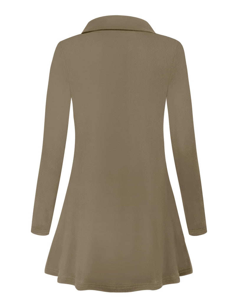 Miusey Fall Jackets for Women 2023 Long Zip Up Sweatshirt Lightweight Cardigan Sweaters Full Zipper Tunic Tops to wear with Leggings Deep Khaki Medium - Image 3