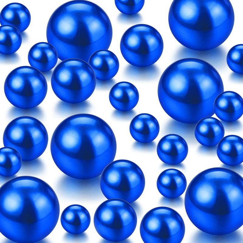 150 Pieces Vase Filler Faux Pearls Vase Makeup Beads No Hole Gloss Bead Mixed Sizes Round Pearl for Home Party Wedding Decor 81420 mmRoyal Blue