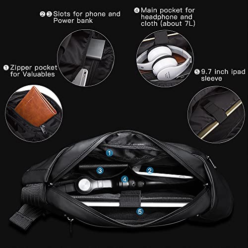 BANGE Sling Bag Waterproof Safe Protect Shell Crossbady Backpack, Biking Hiking Travel Shoulder Bag (Black Large), Black Large, Large - Image 4