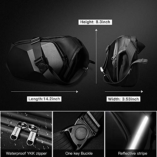 BANGE Sling Bag Waterproof Safe Protect Shell Crossbady Backpack, Biking Hiking Travel Shoulder Bag (Black Large), Black Large, Large - Image 5