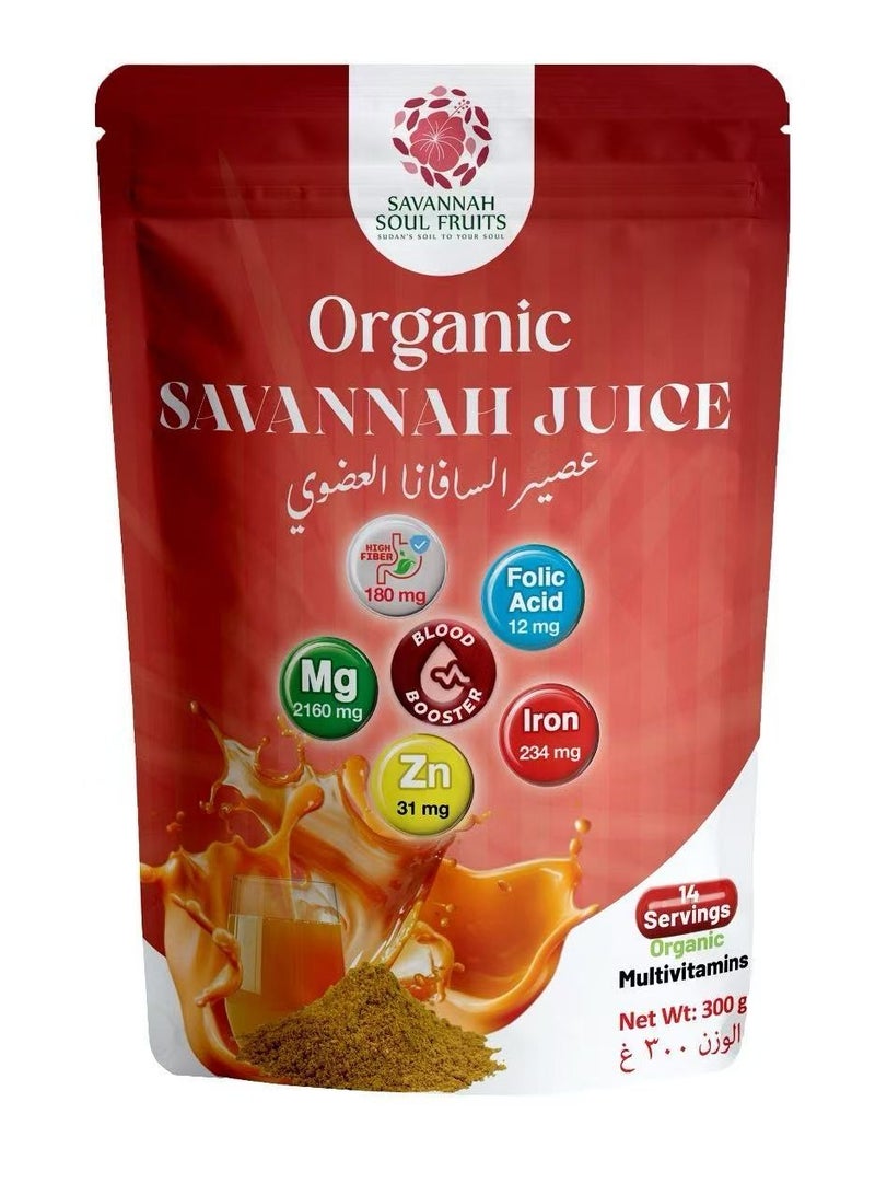 Savannah Soul Fruits Organic Savannah Juice Powder, 300g – Baobab & Grewia Blend, Rich in Iron & Fiber, Supports Immunity, Energy & Blood Health – Vegan, Gluten-Free, Non GMO, Sugar-Free – For Pregnancy, Anemic & Children  - Image 1