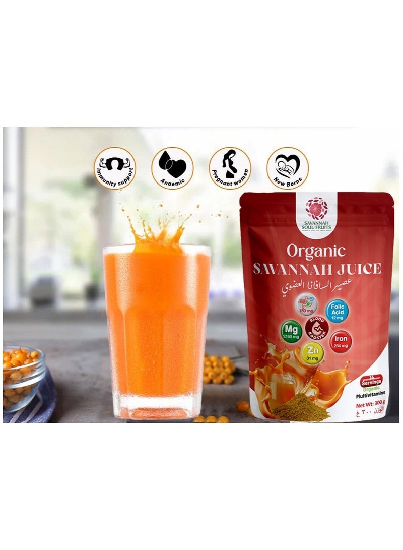 Savannah Soul Fruits Organic Savannah Juice Powder, 300g – Baobab & Grewia Blend, Rich in Iron & Fiber, Supports Immunity, Energy & Blood Health – Vegan, Gluten-Free, Non GMO, Sugar-Free – For Pregnancy, Anemic & Children  - Image 2
