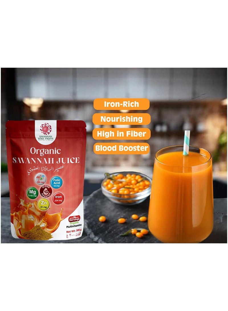 Savannah Soul Fruits Organic Savannah Juice Powder, 300g – Baobab & Grewia Blend, Rich in Iron & Fiber, Supports Immunity, Energy & Blood Health – Vegan, Gluten-Free, Non GMO, Sugar-Free – For Pregnancy, Anemic & Children  - Image 3
