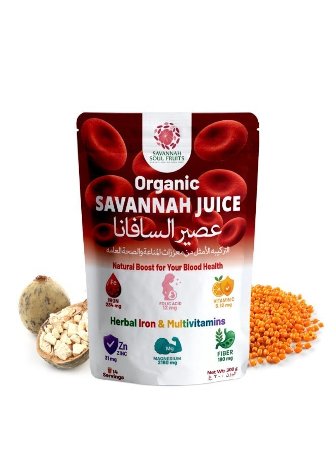 Savannah Soul Fruits Organic Savannah Juice Powder, 300g – Baobab & Grewia Blend, Rich in Iron & Fiber, Supports Immunity, Energy & Blood Health – Vegan, Gluten-Free, Non GMO, Sugar-Free – For Pregnancy, Anemic & Children - Image 1
