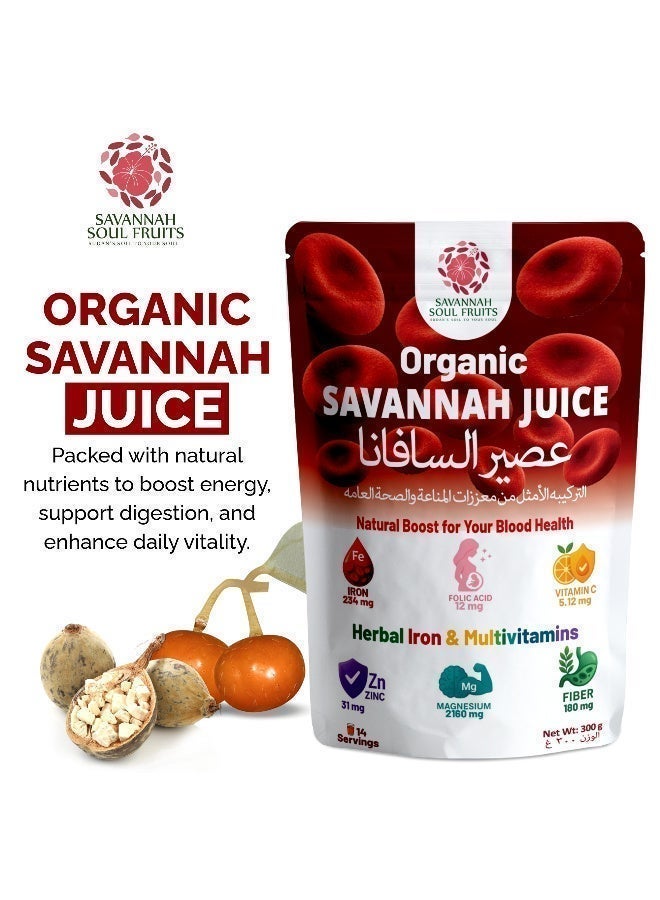 Savannah Soul Fruits Organic Savannah Juice Powder, 300g – Baobab & Grewia Blend, Rich in Iron & Fiber, Supports Immunity, Energy & Blood Health – Vegan, Gluten-Free, Non GMO, Sugar-Free – For Pregnancy, Anemic & Children - Image 3