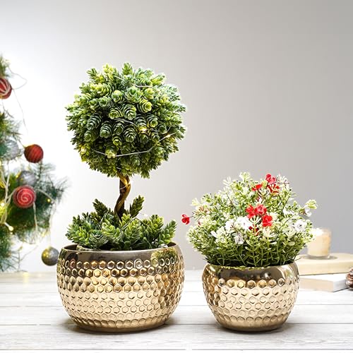 BEHOMA Metal Honeycomb Design Golden Planter for Home Decoration | Plant Pots for Home Living Room Bedroom Office Decor | Set of 2 (Plants not Included) - Image 2
