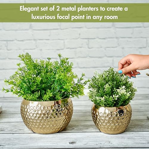 BEHOMA Metal Honeycomb Design Golden Planter for Home Decoration | Plant Pots for Home Living Room Bedroom Office Decor | Set of 2 (Plants not Included) - Image 3