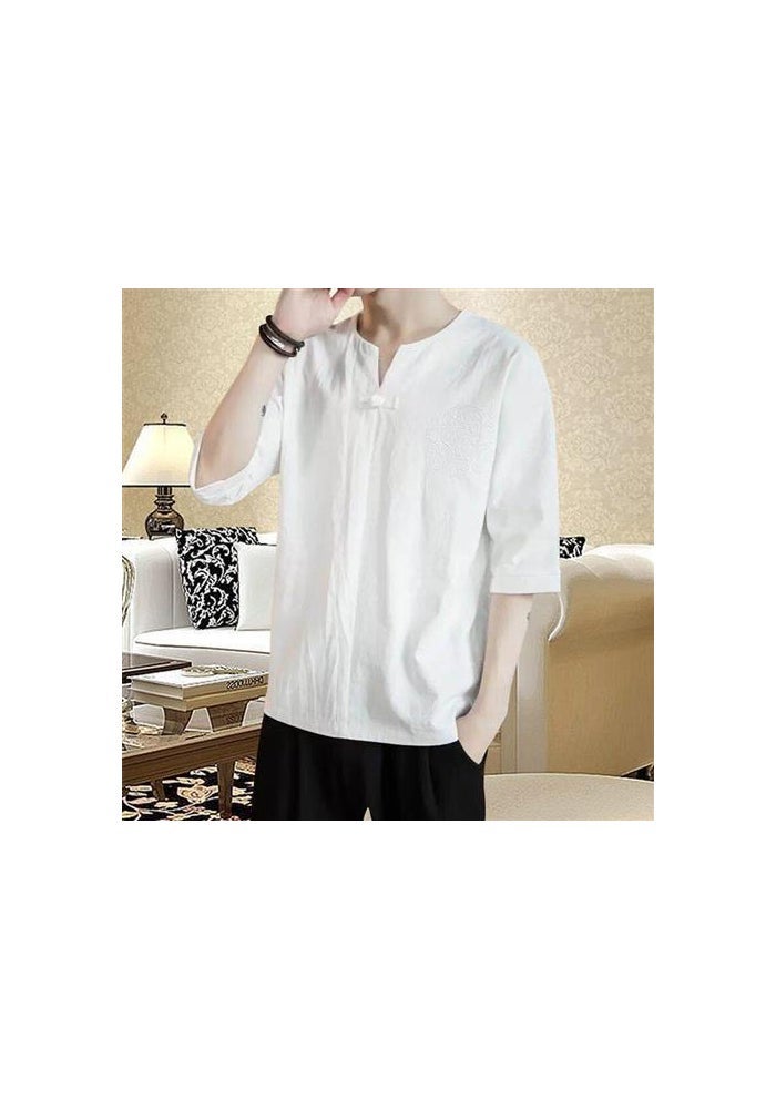 Chinese Style Short-sleeved T-shirt Men's Summer Embroidered Linen Half-sleeved Trendy Brand plus size Men's Loose Thin Cotton and Linen Top - Image 1