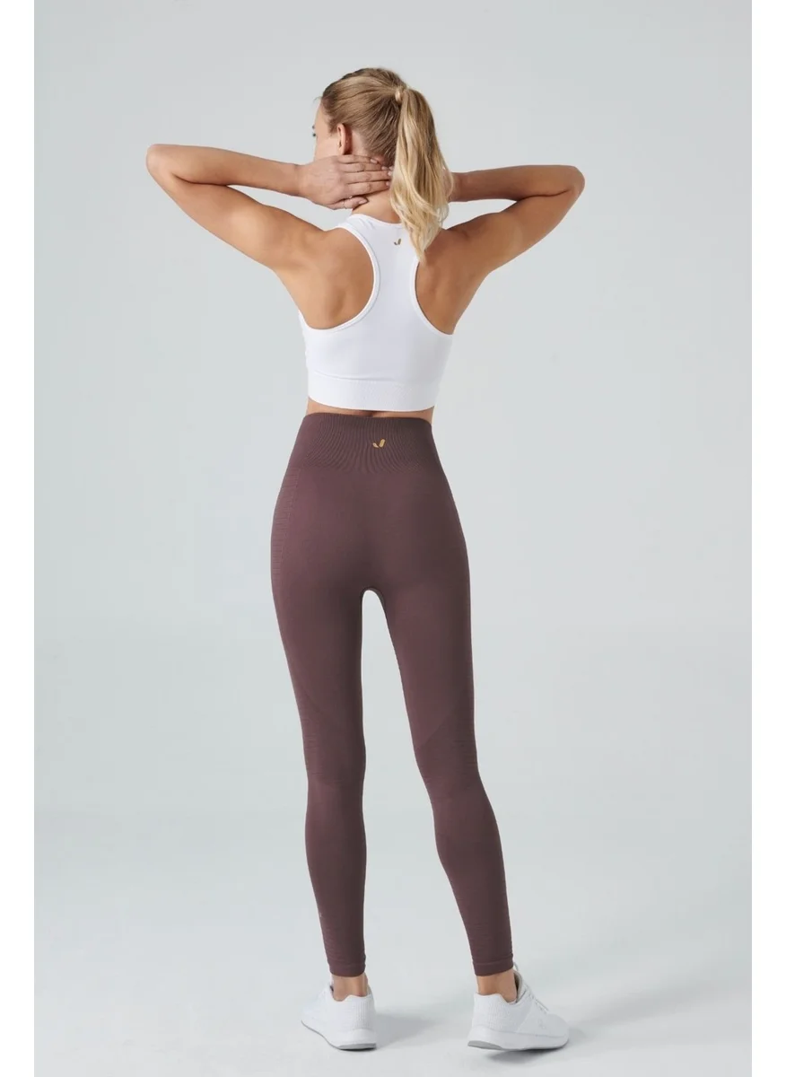 Jerf Gela High Waist Flexible and Gathering Sports Tights - Brown