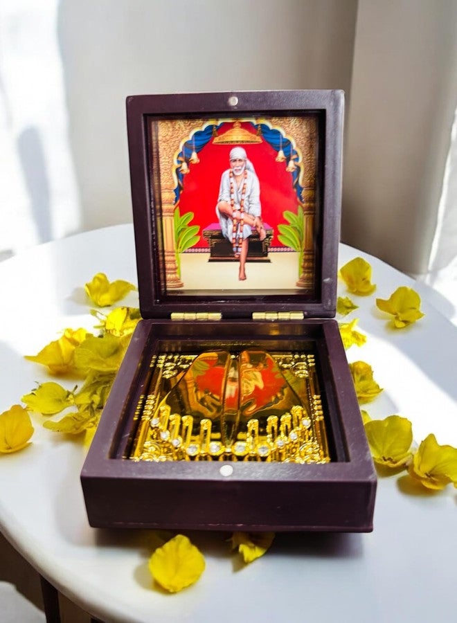 WARMINGO DE Sai Baba Pocket Temple Charna Paduka Shirdi Mandir | Gold Plated Box God Idol Bhagwan | Religious Gift | Diwali Gift Item | Jai Sai Ram (SAI Baba) - Image 1