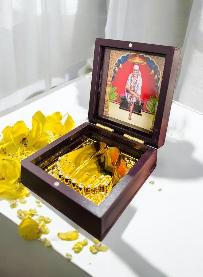 WARMINGO DE Sai Baba Pocket Temple Charna Paduka Shirdi Mandir | Gold Plated Box God Idol Bhagwan | Religious Gift | Diwali Gift Item | Jai Sai Ram (SAI Baba) - Image 3