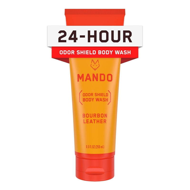 Mando Odor Shield Body Wash  24 Hour Control  Removes Odor Better than Soap  SLS and Paraben Free Skin Safe  85 Ounce Bourbon Leather