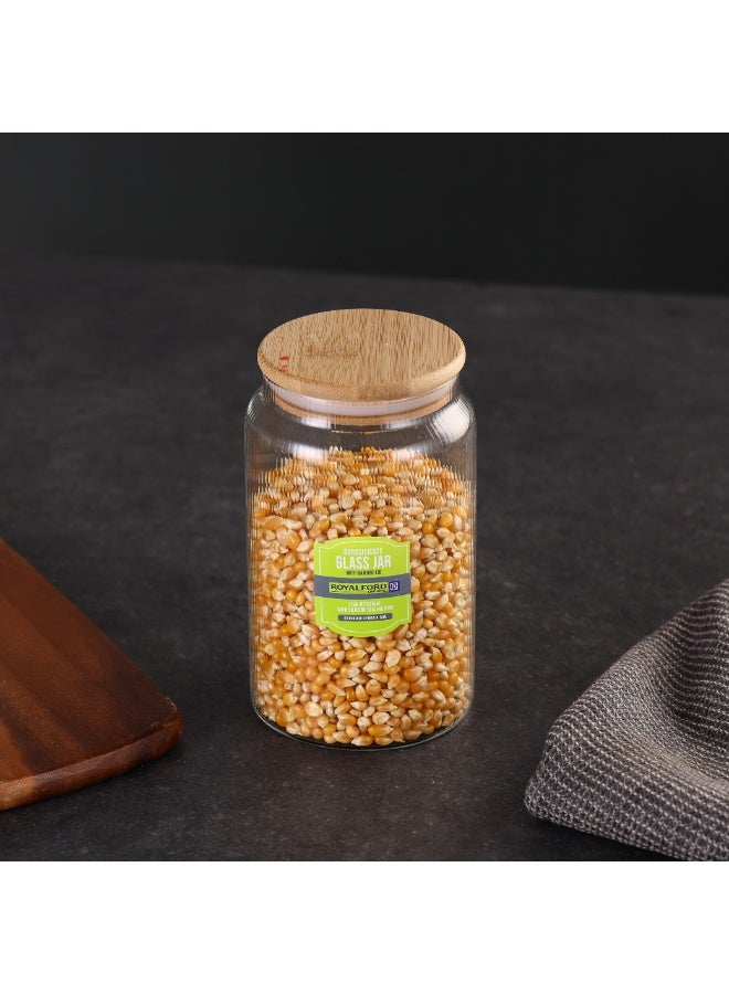 Royalford 1000ml Round Borosilicate Glass Jar with Airtight Bamboo Lid RF12775 Container with Silicone Sealing Ring, Dishwasher Safe clear 1000ml - Image 4