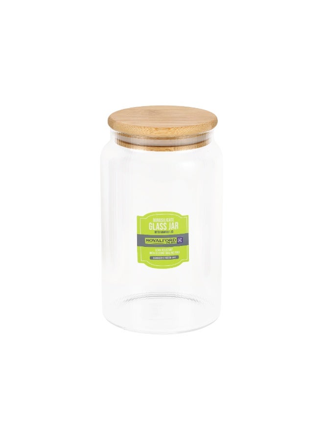 Royalford 1000ml Round Borosilicate Glass Jar with Airtight Bamboo Lid RF12775 Container with Silicone Sealing Ring, Dishwasher Safe clear 1000ml - Image 1