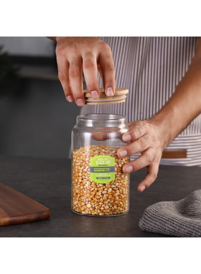 Royalford 1000ml Round Borosilicate Glass Jar with Airtight Bamboo Lid RF12775 Container with Silicone Sealing Ring, Dishwasher Safe clear 1000ml - Image 3