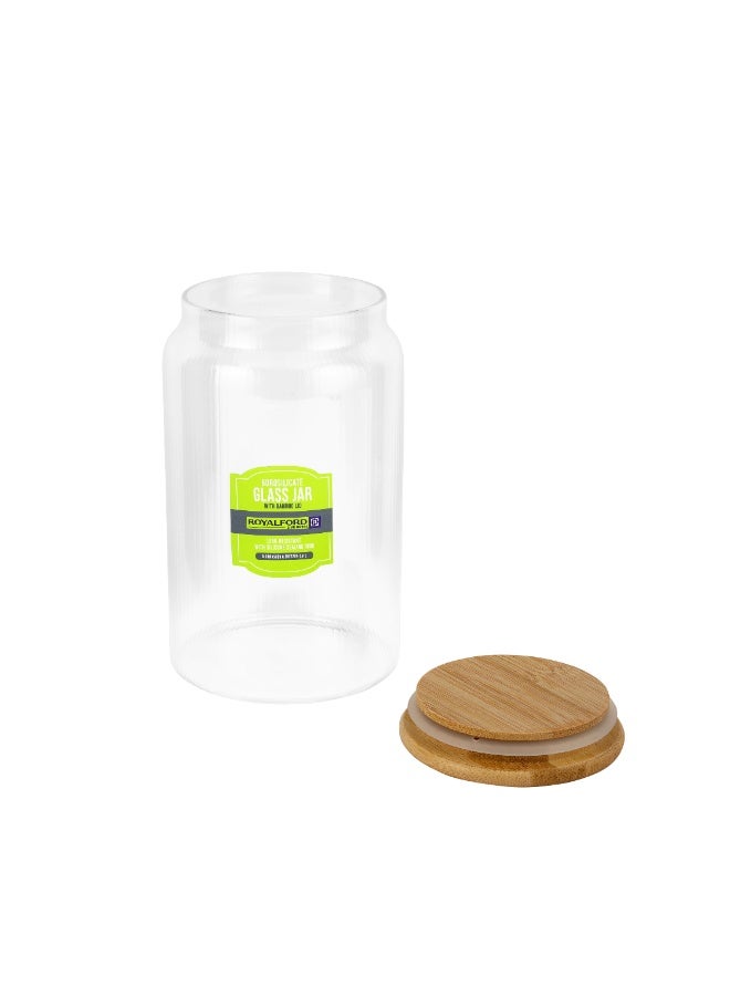 Royalford 1000ml Round Borosilicate Glass Jar with Airtight Bamboo Lid RF12775 Container with Silicone Sealing Ring, Dishwasher Safe clear 1000ml - Image 2