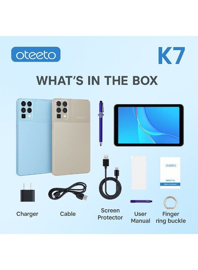 Oteeto K7 7-Inch Android 13 Tablet, 8GB RAM, 256GB ROM, Octa-Core Processor, 8MP + 5MP Dual Camera, 3500mAh Battery, WiFi, Sleek Design – Blue - Image 4