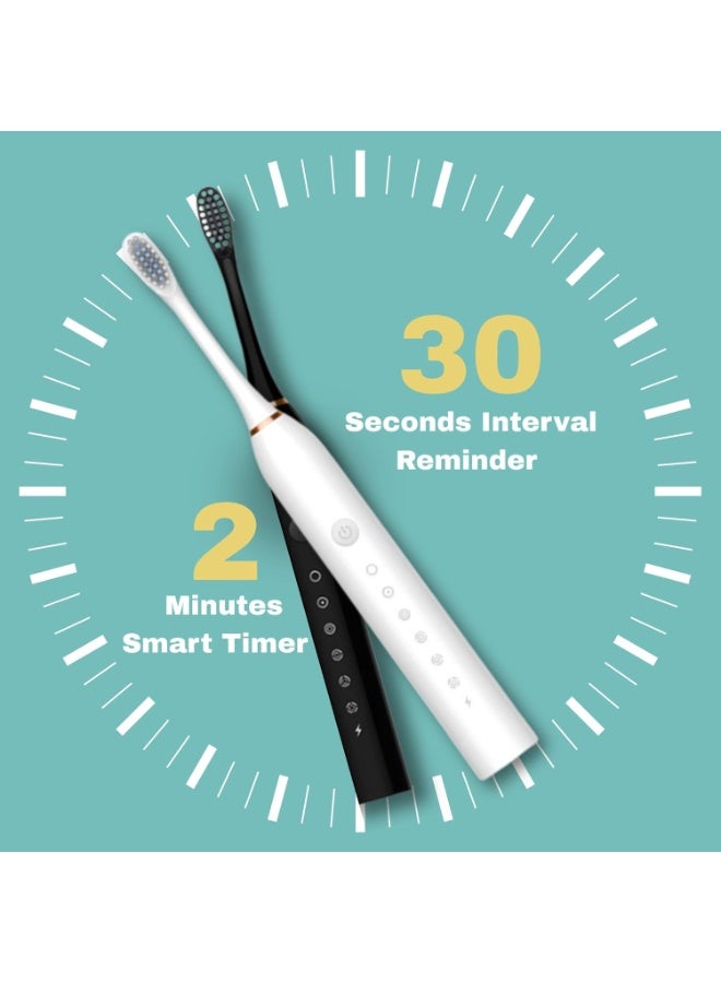 Rechargeable Sonic Electric Toothbrush with Multiple Brush Heads – Waterproof, Powerful Whitening & Deep Clean Toothbrush for Adults (Black, White & Pink) - Image 2