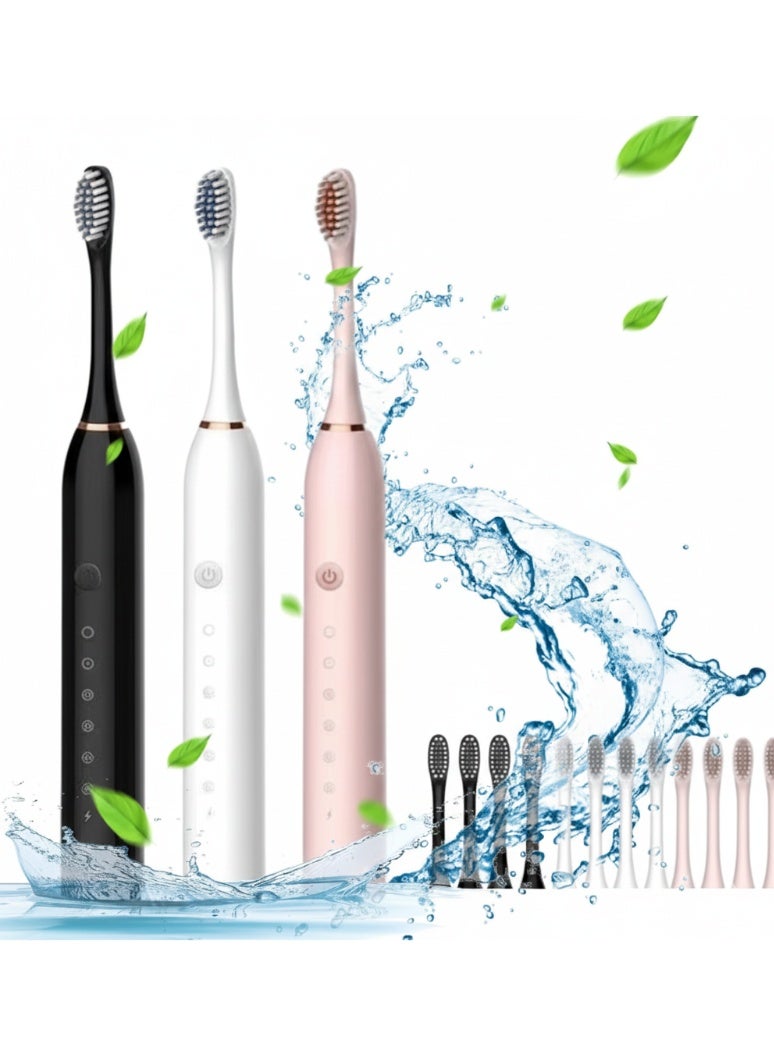 Rechargeable Sonic Electric Toothbrush with Multiple Brush Heads – Waterproof, Powerful Whitening & Deep Clean Toothbrush for Adults (Black, White & Pink) - Image 1