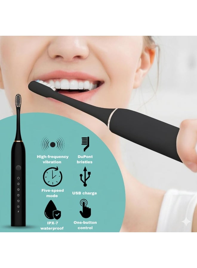 Rechargeable Sonic Electric Toothbrush with Multiple Brush Heads – Waterproof, Powerful Whitening & Deep Clean Toothbrush for Adults (Black, White & Pink) - Image 4