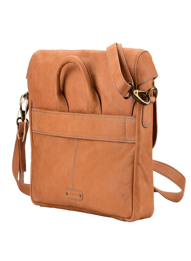 MANDAVA 12 Inch Laptop Vintage Handmade Full Grain Leather Messenger Bag for Men Women Flap Over Office Briefcase Best Satchel School Bag Tan DIB755T - Image 4