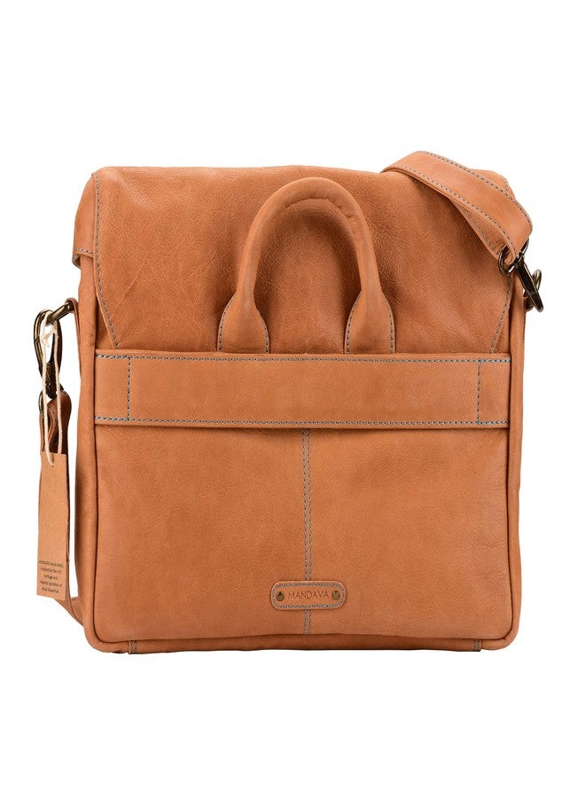 MANDAVA 12 Inch Laptop Vintage Handmade Full Grain Leather Messenger Bag for Men Women Flap Over Office Briefcase Best Satchel School Bag Tan DIB755T - Image 5