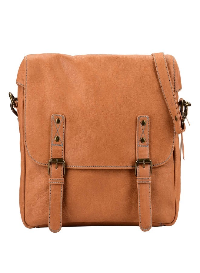 MANDAVA 12 Inch Laptop Vintage Handmade Full Grain Leather Messenger Bag for Men Women Flap Over Office Briefcase Best Satchel School Bag Tan DIB755T - Image 1