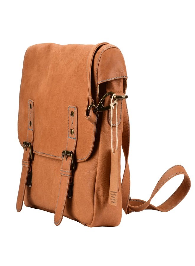 MANDAVA 12 Inch Laptop Vintage Handmade Full Grain Leather Messenger Bag for Men Women Flap Over Office Briefcase Best Satchel School Bag Tan DIB755T - Image 2