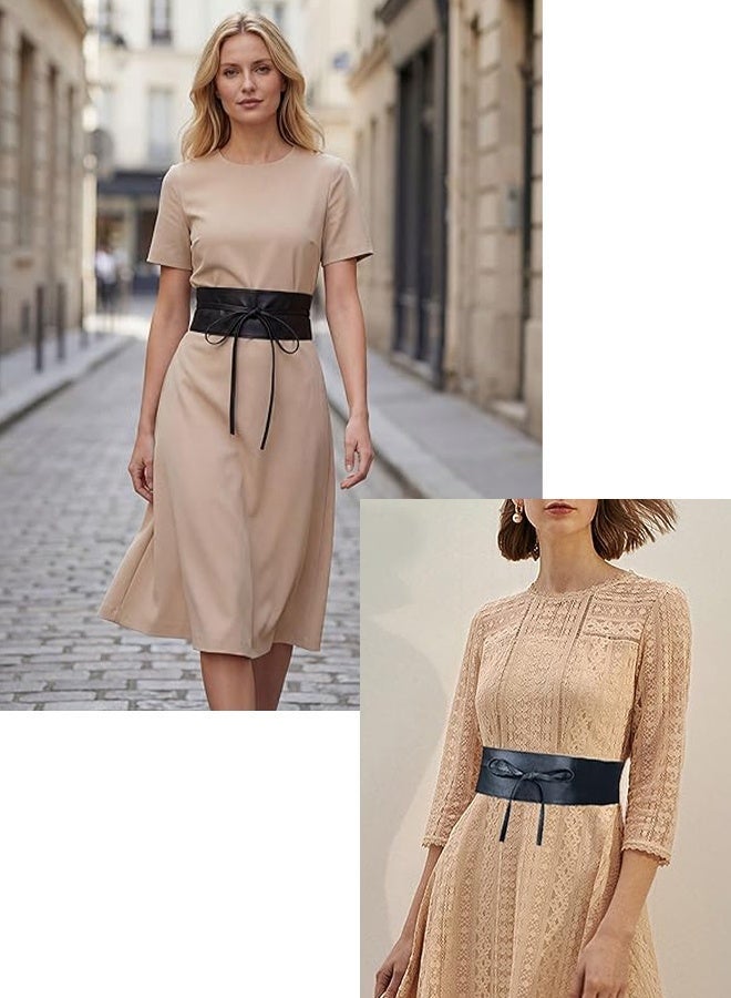 KANGLI PU leather Wide Waist Belt With Bow Tie Fastening - Image 3