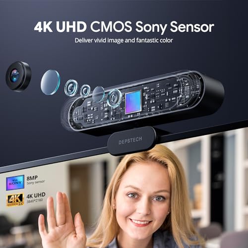 DEPSTECH 4K Webcam, Ultra HD 1/2.55'' Sony Sensor, 3X Digital Zoom, Dual Noise-Canceling Microphones, Remote Control, Auto Focus, Streaming Webcam for PC, Mac, Laptop, Video Call, Zoom, Skype, Teams - Image 2