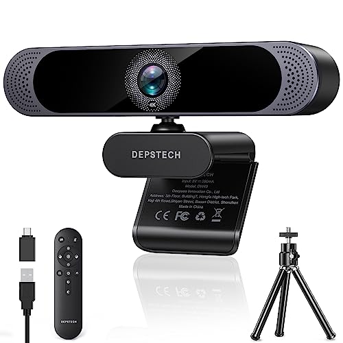 DEPSTECH 4K Webcam, Ultra HD 1/2.55'' Sony Sensor, 3X Digital Zoom, Dual Noise-Canceling Microphones, Remote Control, Auto Focus, Streaming Webcam for PC, Mac, Laptop, Video Call, Zoom, Skype, Teams - Image 1