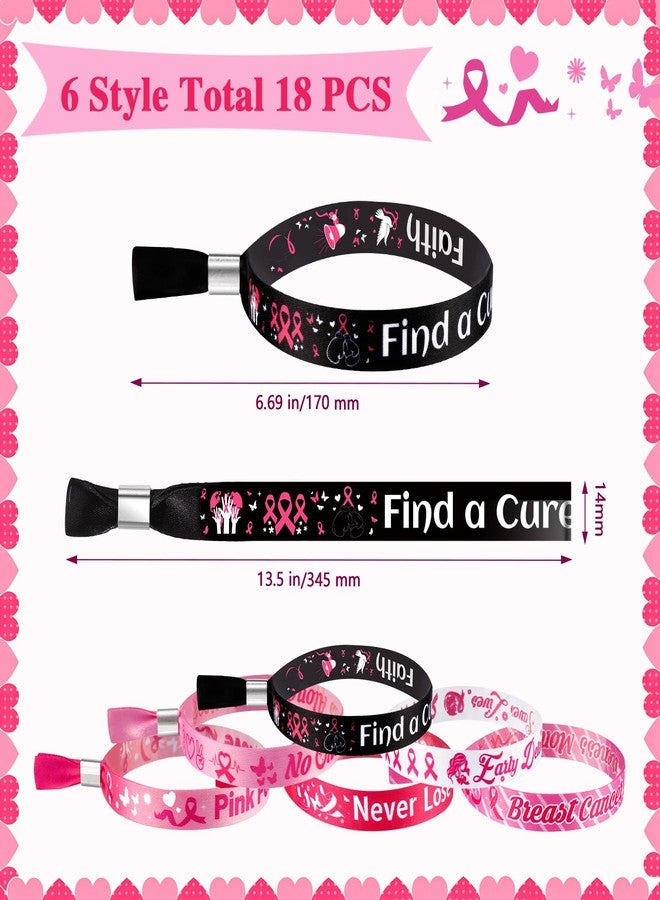 كونسيت مجموعة كونسايت من 18 سوارًا للتوعية بسرطان الثدي، 6 أساور معصم قابلة للتعديل بتصميمات مختلفة، مزينة بشريط وردي، مثالية كهدايا لحفلات التوعية بسرطان الثدي، أساور أمل وإيمان للنساء والفتيات - Image 2