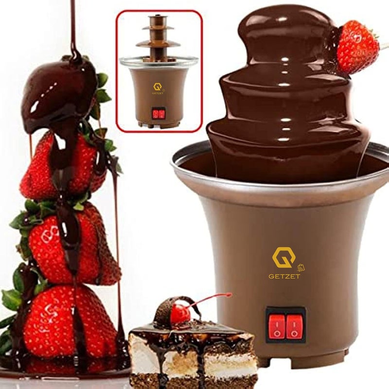 GETZET GETZET 3 Layers Creative Design Mini Chocolate melt Fondue Fountain Party Fondue Easy to Assemble Electric Chocolate Melt With Heating Machine For Household Birthday Party Home brown Color  - Image 2