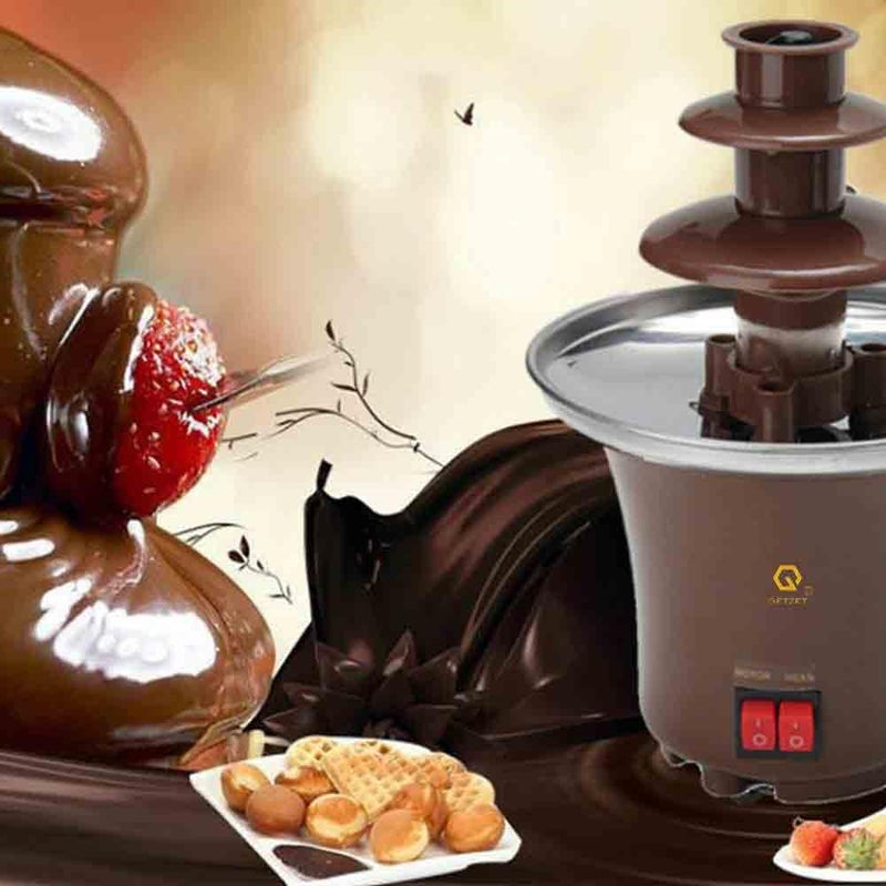 GETZET GETZET 3 Layers Creative Design Mini Chocolate melt Fondue Fountain Party Fondue Easy to Assemble Electric Chocolate Melt With Heating Machine For Household Birthday Party Home brown Color  - Image 5