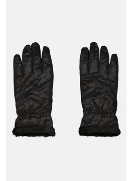 Women Insulated Water Repellent Quilted Gloves, Black